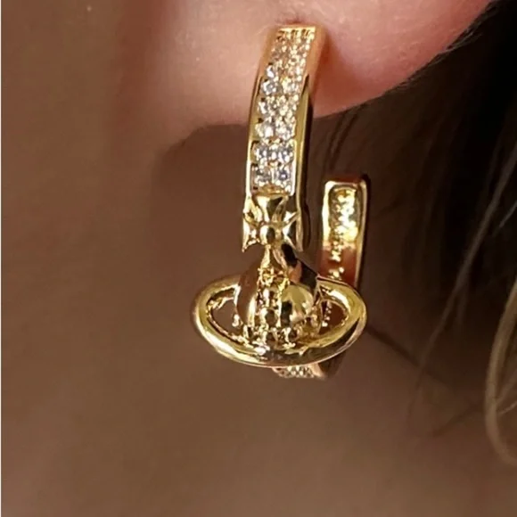 Vivienne Westwood hoops Gold Earrings with Crystal Accents - Picture 3 of 7